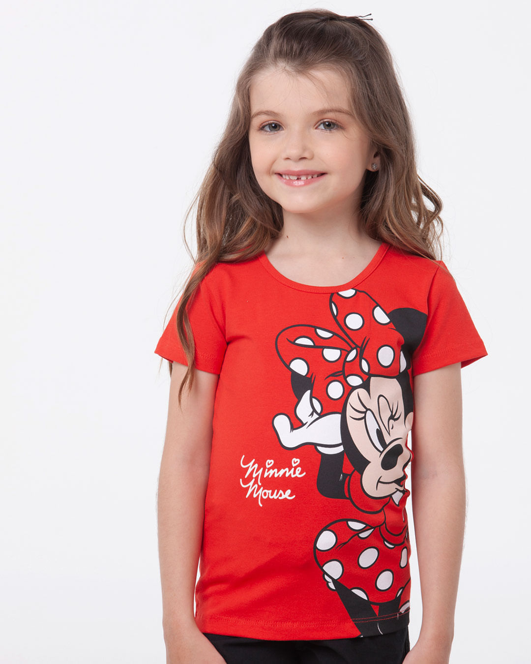 Camiseta-Infantil-Malha-Manga-Curta-Minnie-Mouse-Disney-Vermelho