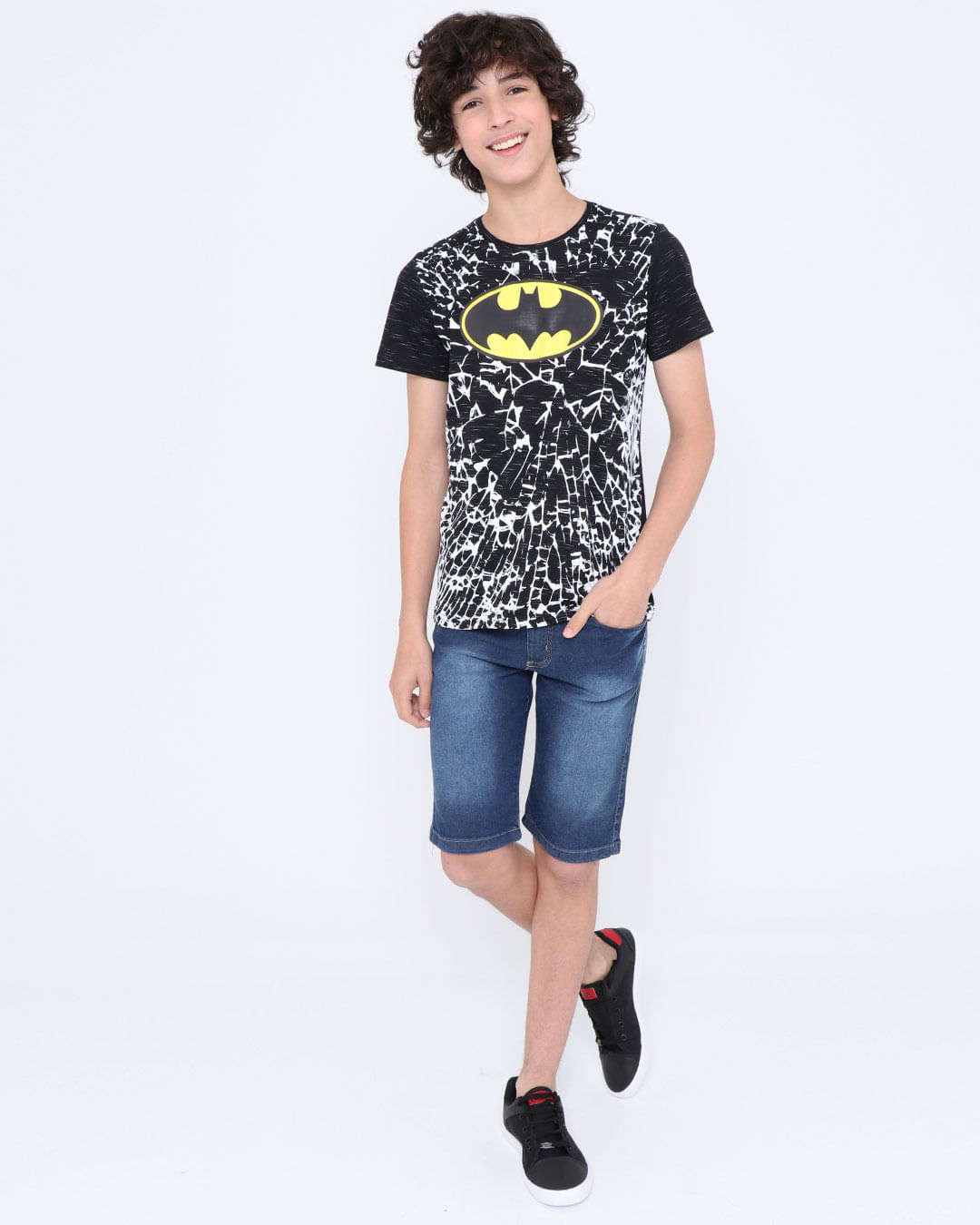Camiseta-Juvenil-Flame-Manga-Curta-Batman-Liga-Da-Justica-Preta