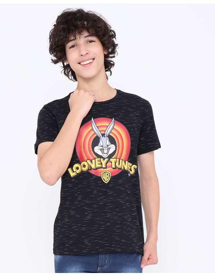 Camiseta-Juvenil-Flame-Manga-Curta-Pernalonga-Looney-Tunes-Preta