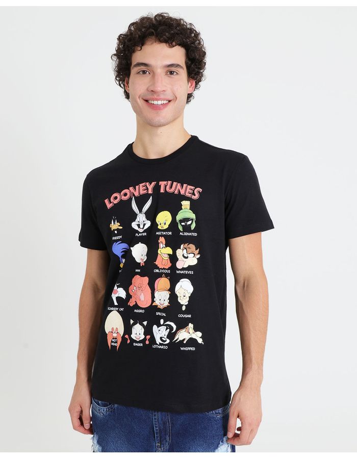 Camiseta-Masculina-Manga-Curta-Looney-Tunes-Preta