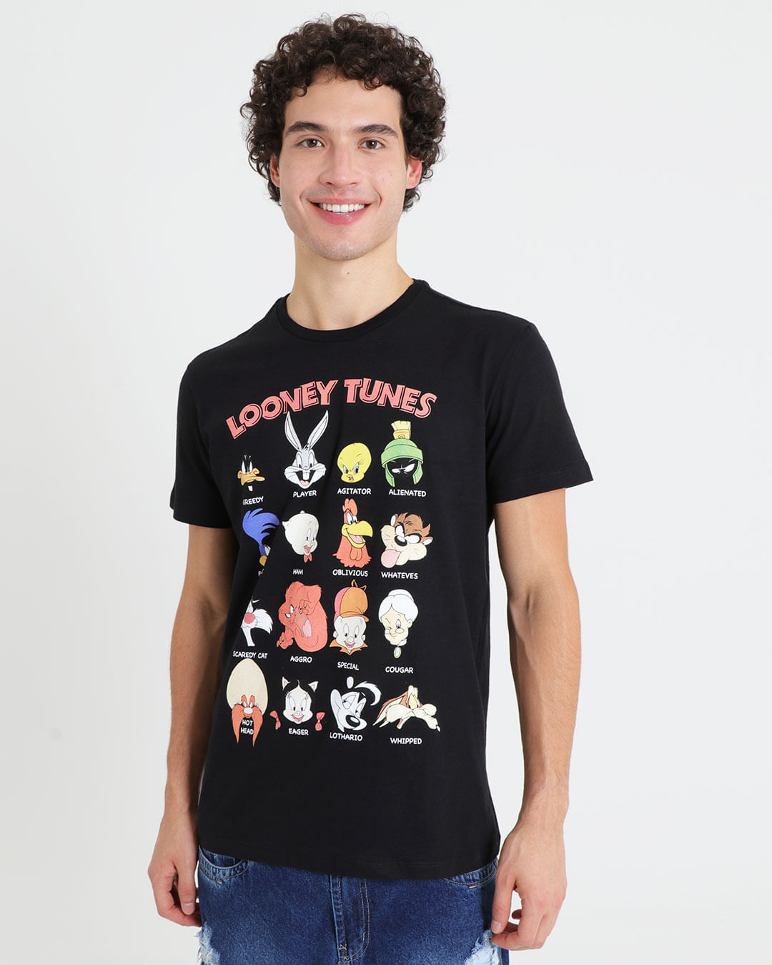 Camiseta-Masculina-Manga-Curta-Looney-Tunes-Preta