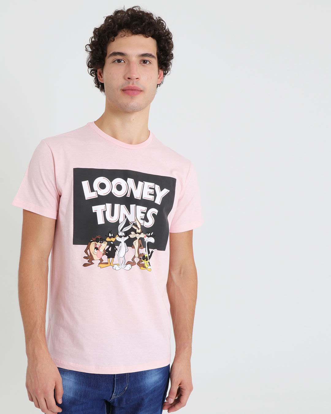 Camiseta-Masculina-Manga-Curta-Turma-Do-Pernalonga-Looney-Tunes-Rosa-Claro