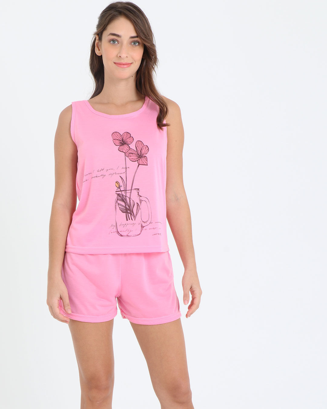 Pijama-Feminino-Curto-Flores-Rosa