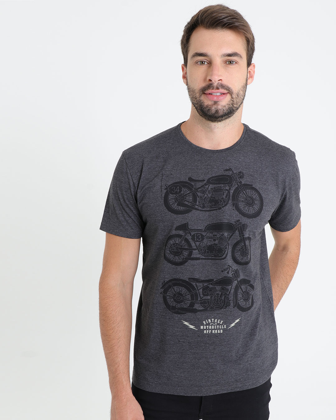 Camiseta-Masculina-Estampada-Motocicleta-Cinza-Escuro