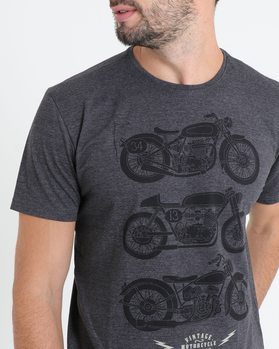 Camiseta-Masculina-Estampada-Motocicleta-Cinza-Escuro