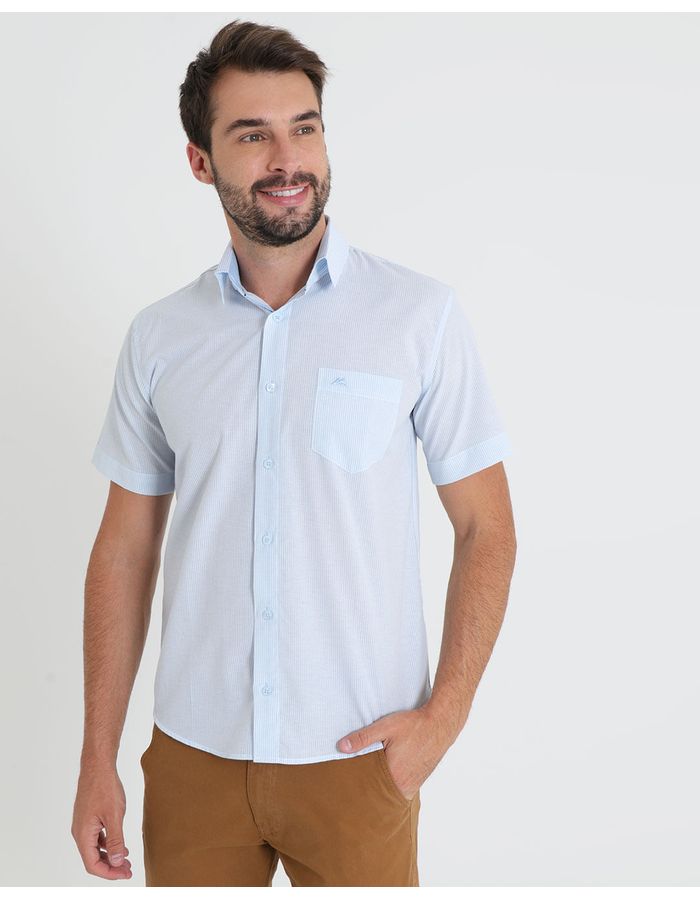 Camisa-Social-Masculina-Manga-Curta-Listrada-Azul-Claro