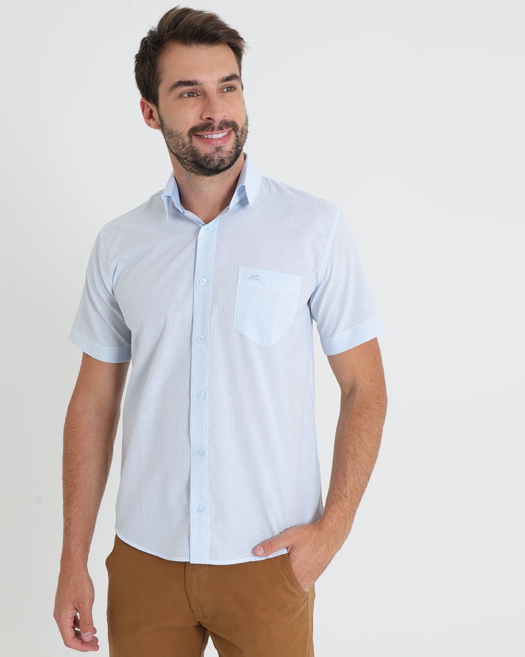 Camisa-Social-Masculina-Manga-Curta-Listrada-Azul-Claro