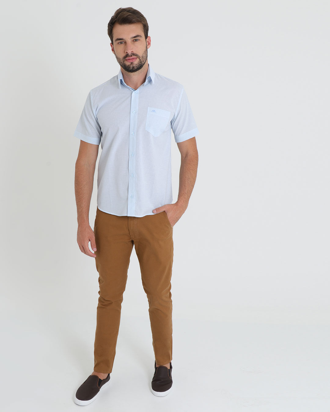 Camisa-Social-Masculina-Manga-Curta-Listrada-Azul-Claro