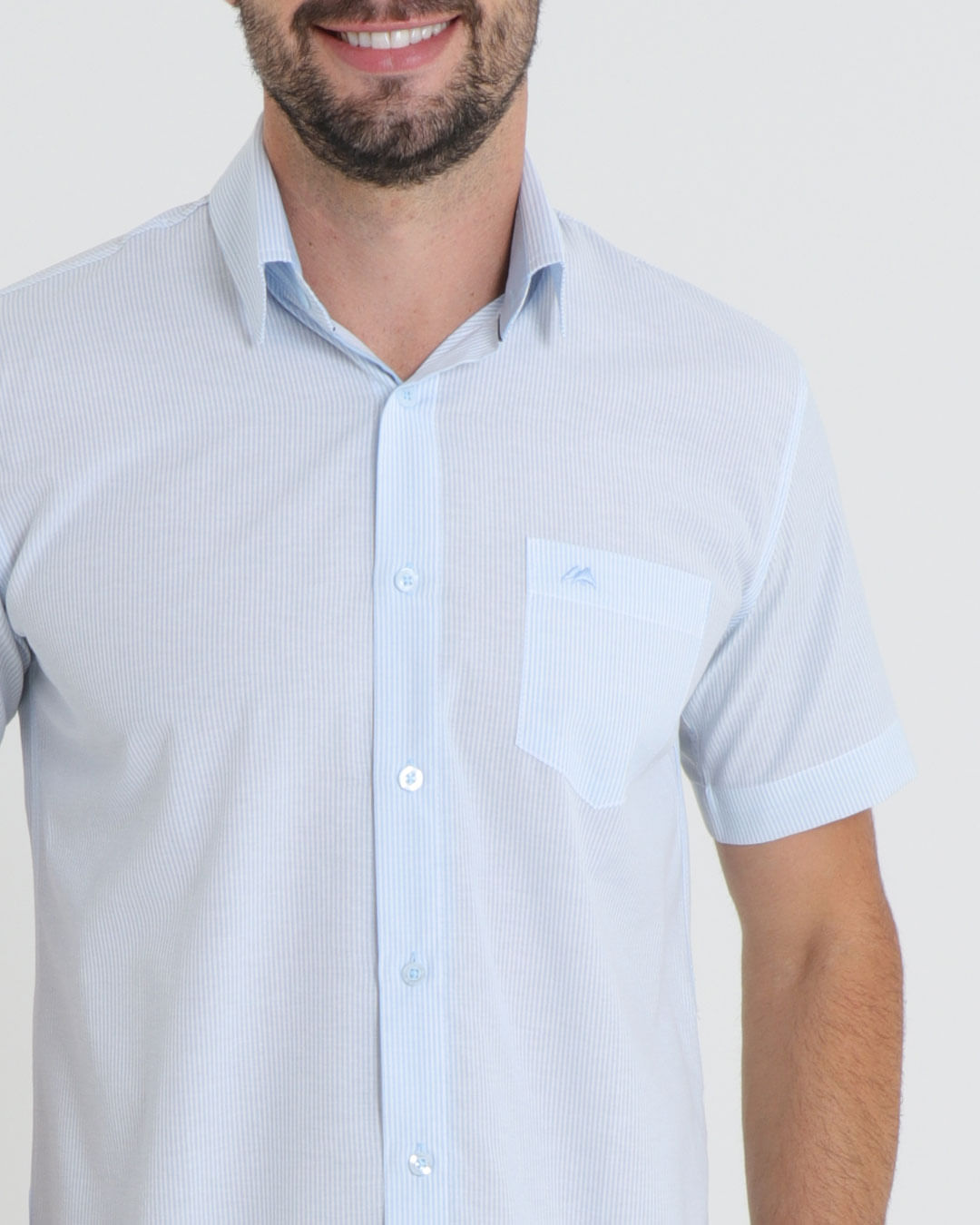 Camisa-Social-Masculina-Manga-Curta-Listrada-Azul-Claro