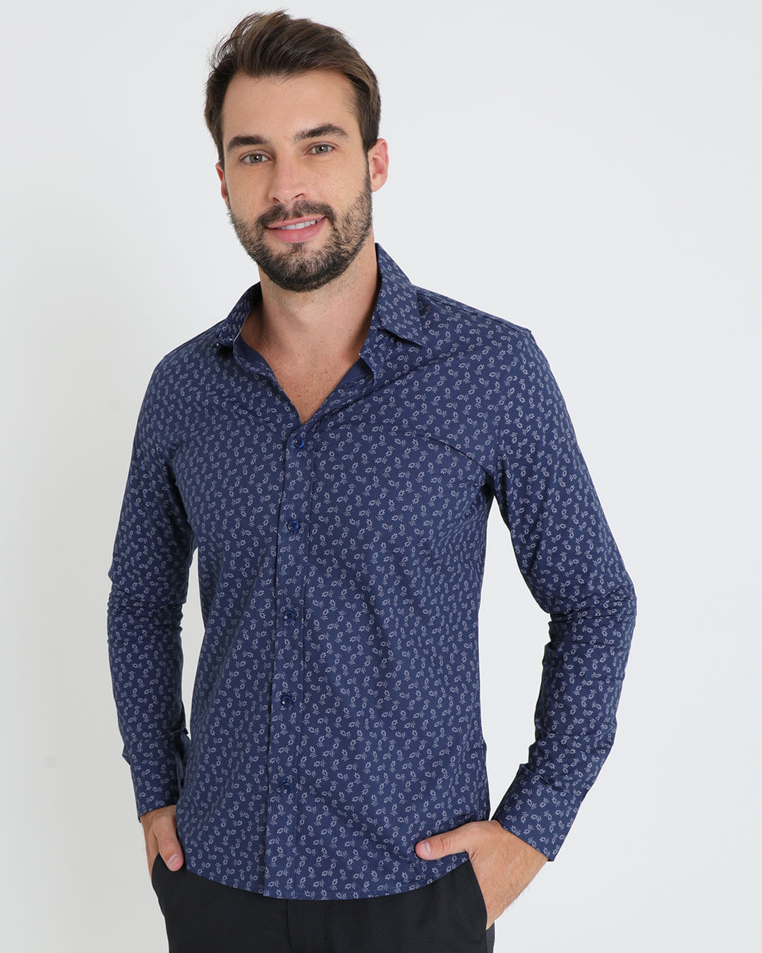 Camisa-Social-Masculina-Manga-Longa-Estampada-Azul