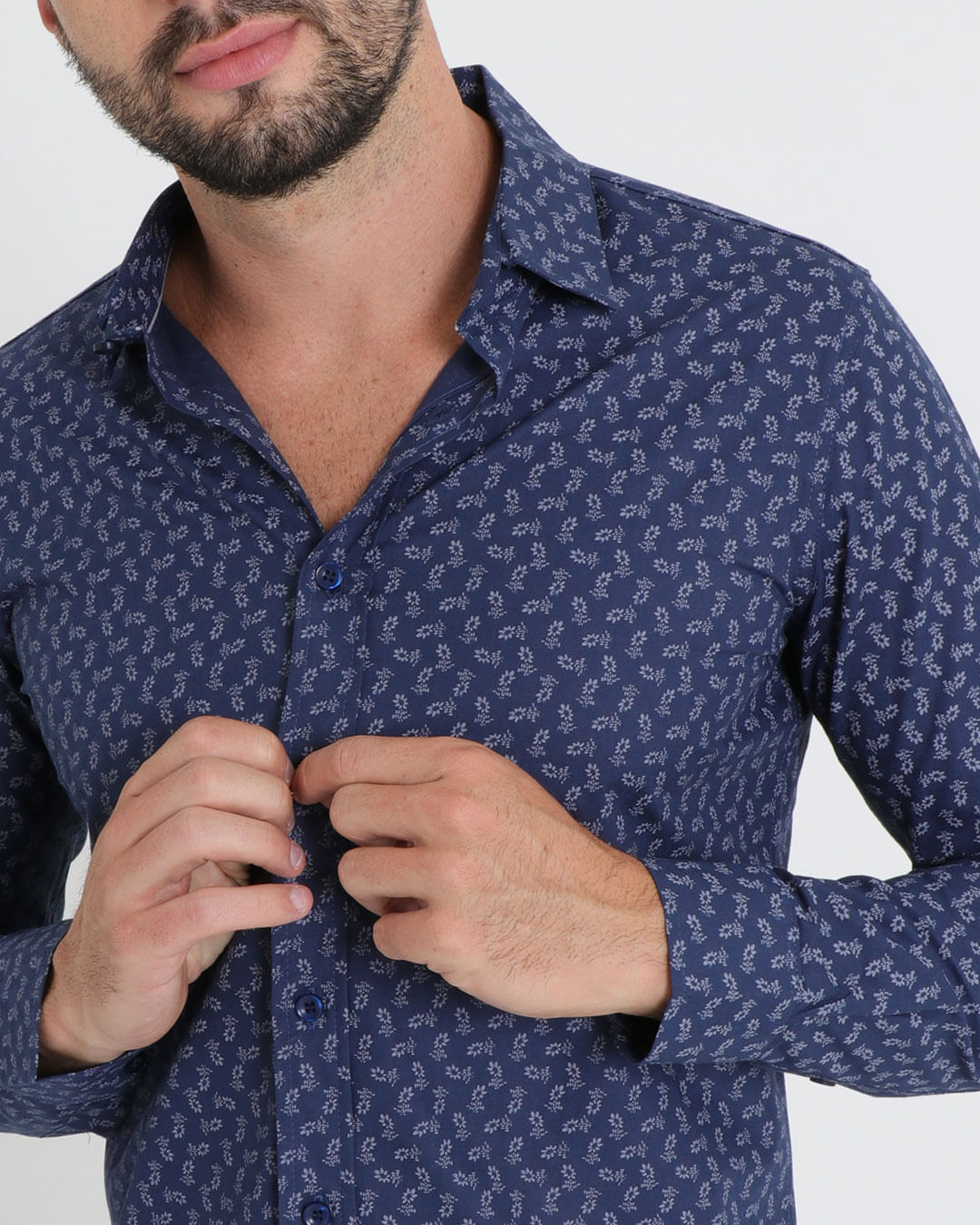 Camisa-Social-Masculina-Manga-Longa-Estampada-Azul