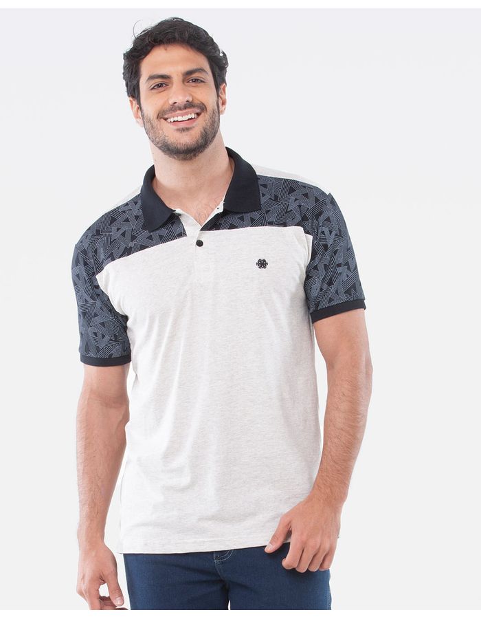 Polo-Masculina-Estampa-Geometrica-Cinza