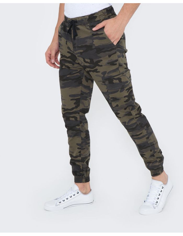 Calca-Sarja-Masculina-Jogger-Cargo-Estampa-Camuflada-Verde