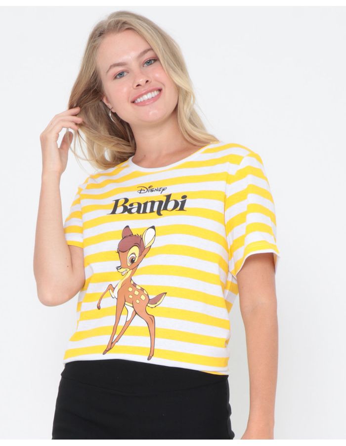 Camiseta-Over-Size-Listrada-Bambi-Disney-Amarela