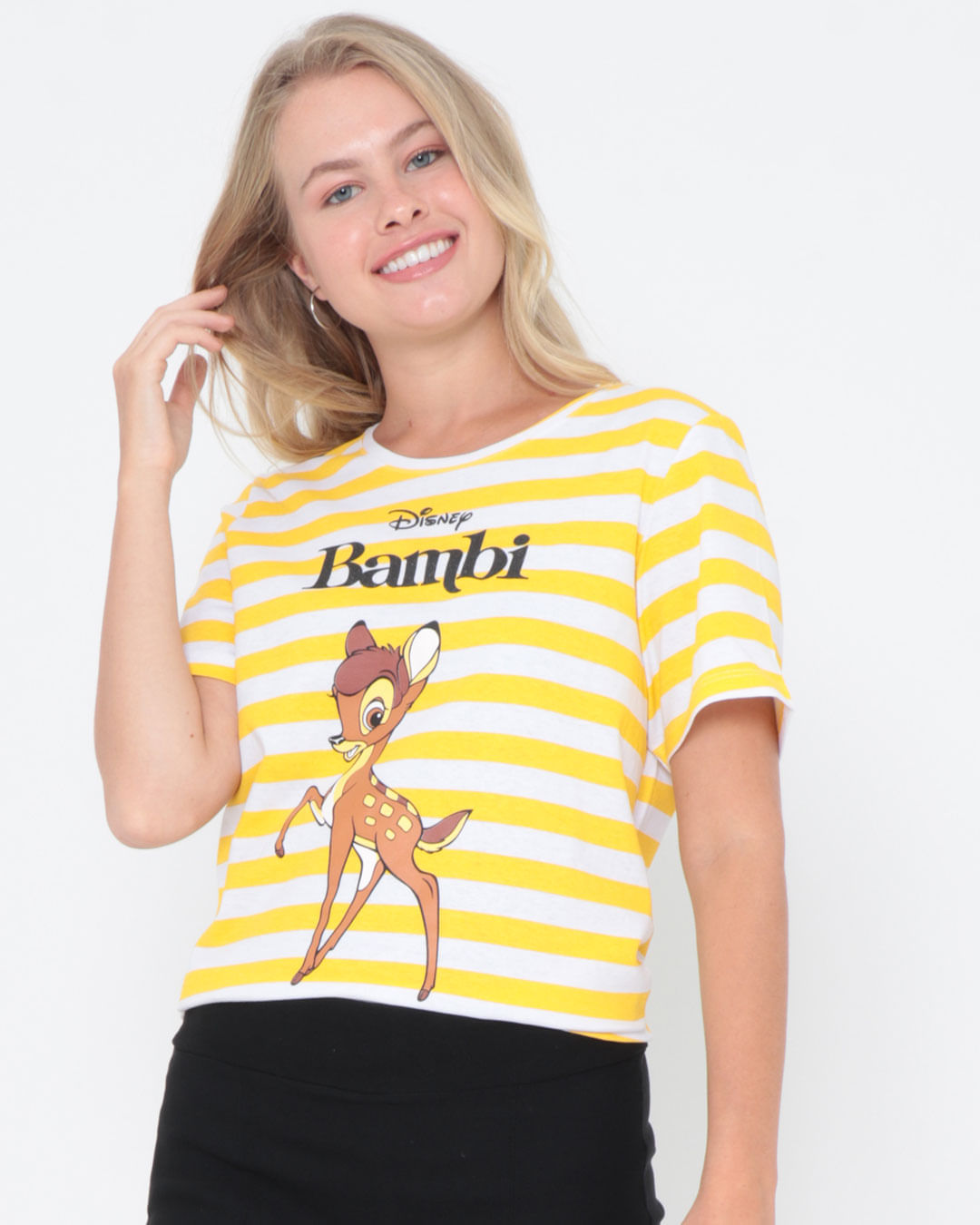 Camiseta-Over-Size-Listrada-Bambi-Disney-Amarela