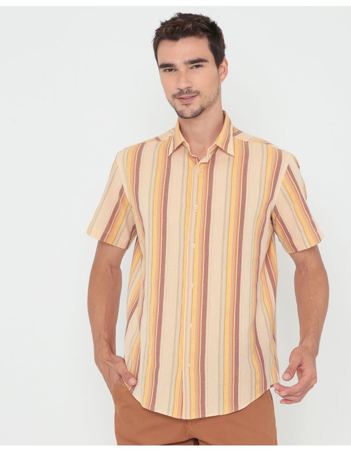 Camisa-Masculina-Listrada-Bege