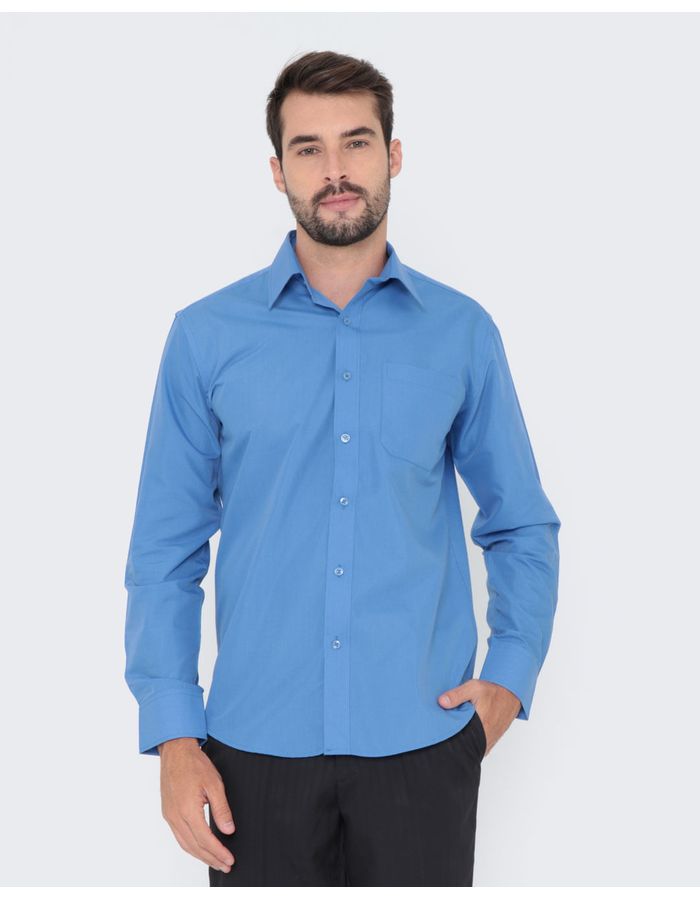 Camisa-Masculina-Manga-Longa-Azul