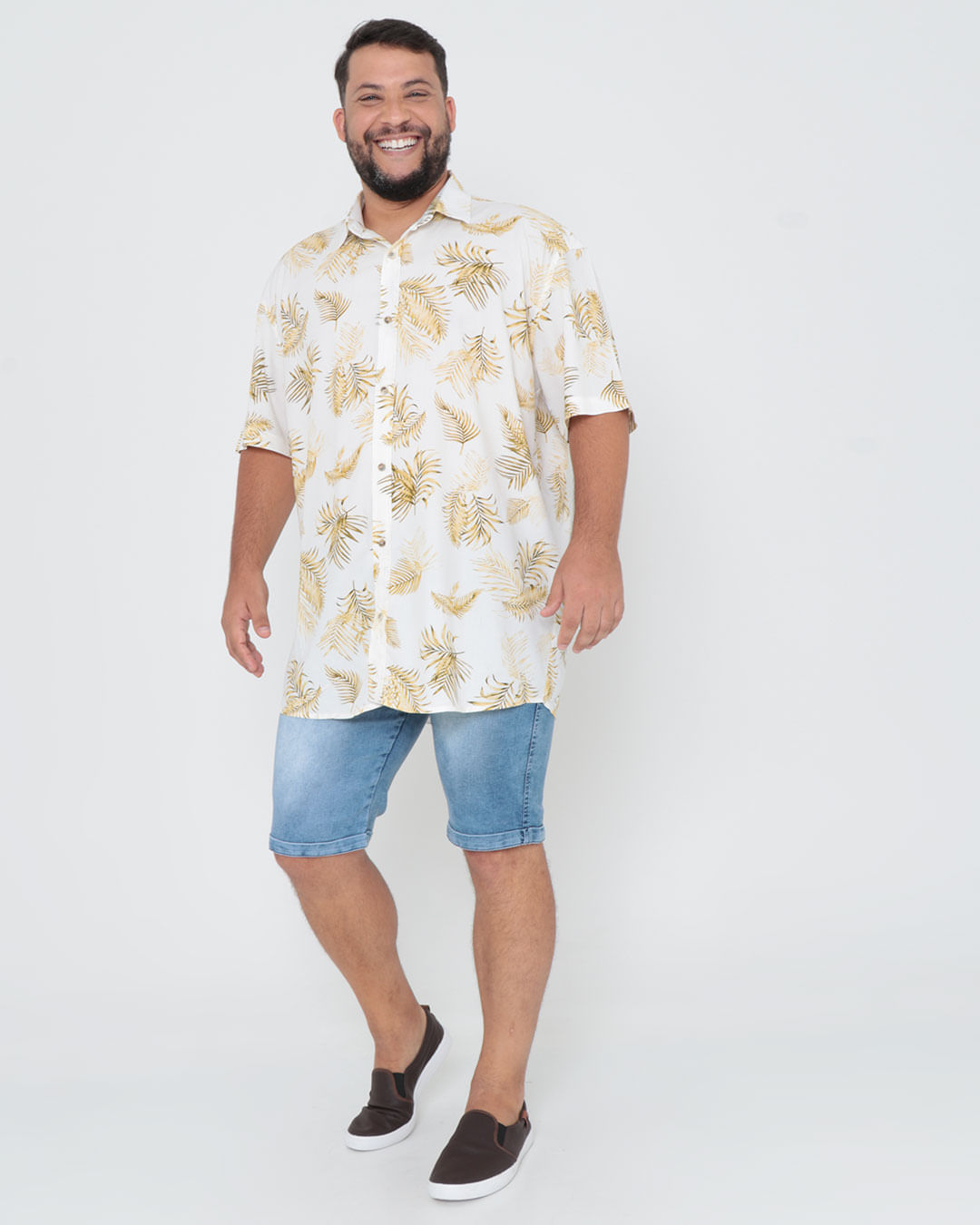 Camisa-Masculina-Plus-Size-Floral-Off-White