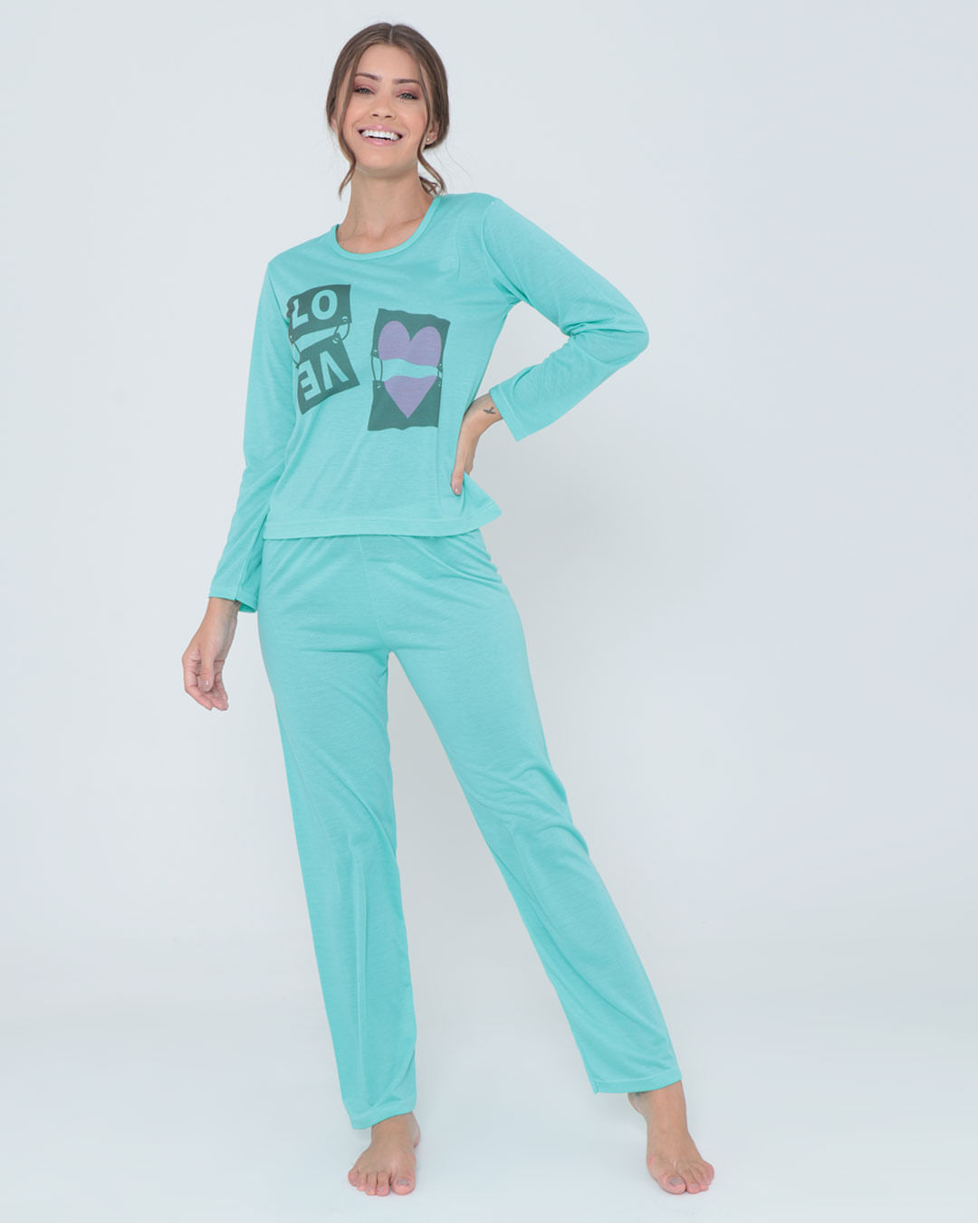 Pijama-Longo-Liso-Com-Silk7002---Verde-Claro