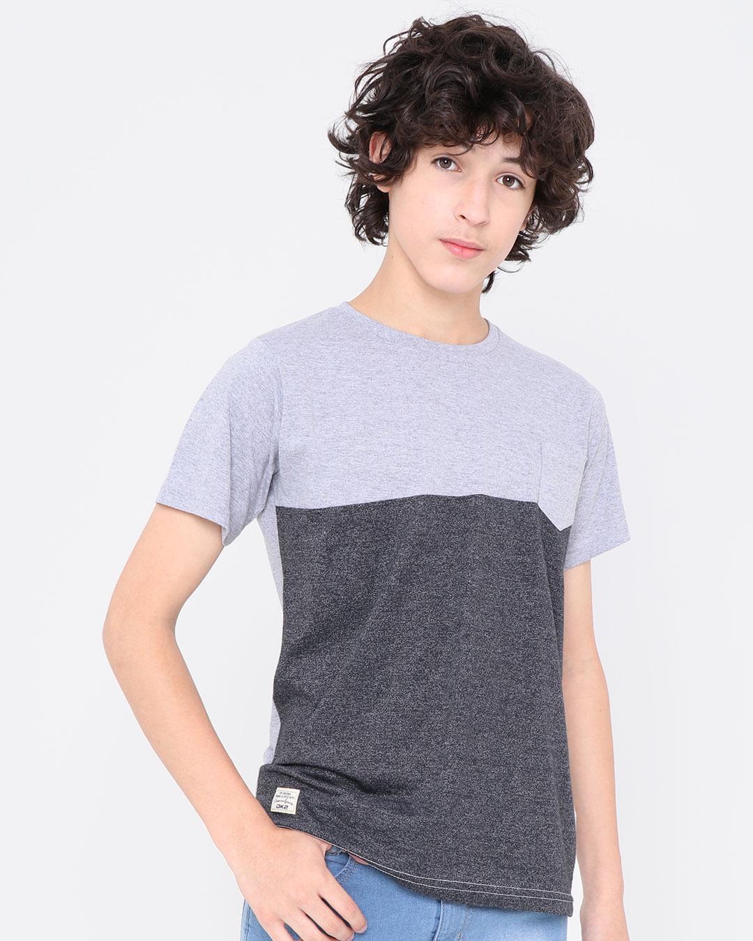 Camiseta-Juvenil-Manga-Curta-Com-Bolso-Multicor-Cinza