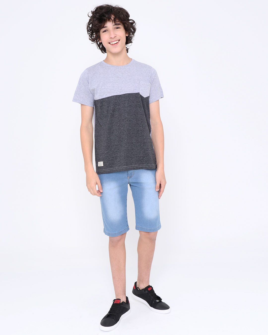 Camiseta-Juvenil-Manga-Curta-Com-Bolso-Multicor-Cinza