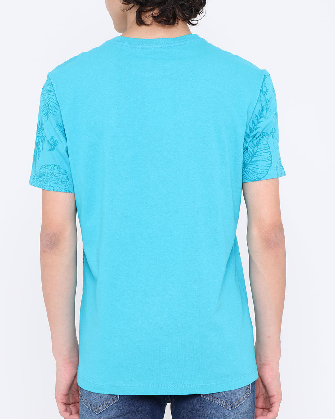Camiseta-Juvenil-Manga-Curta-Estampa-Floral-Kamylus-Azul