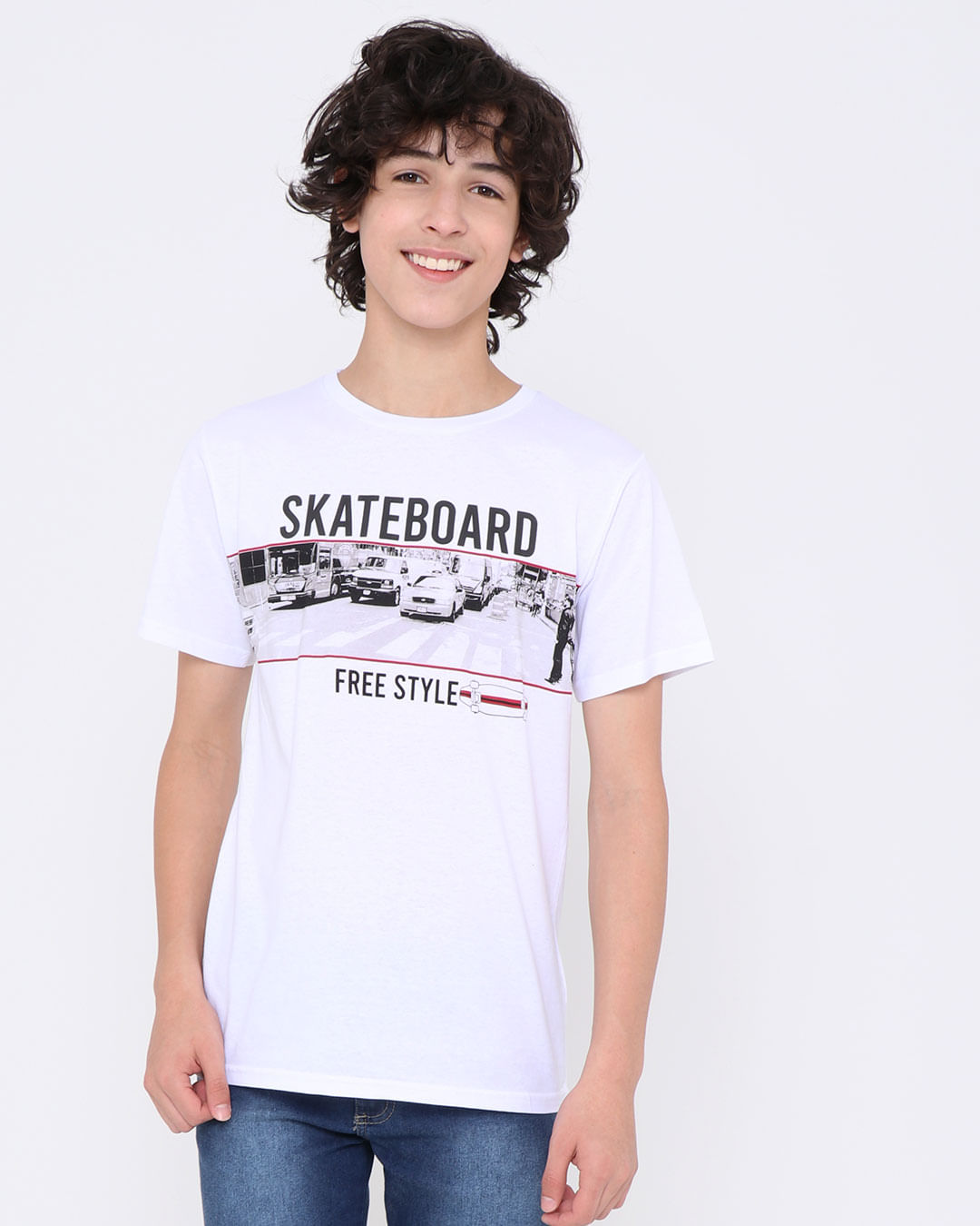 Camiseta-Juvenil-Manga-Curta-Estampa-Skate-Board-Branca