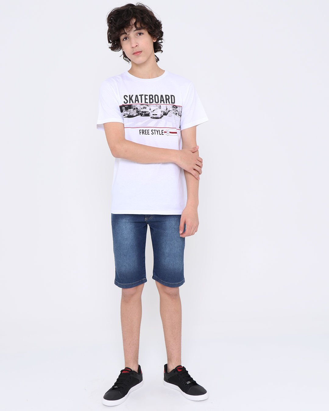 Camiseta-Juvenil-Manga-Curta-Estampa-Skate-Board-Branca