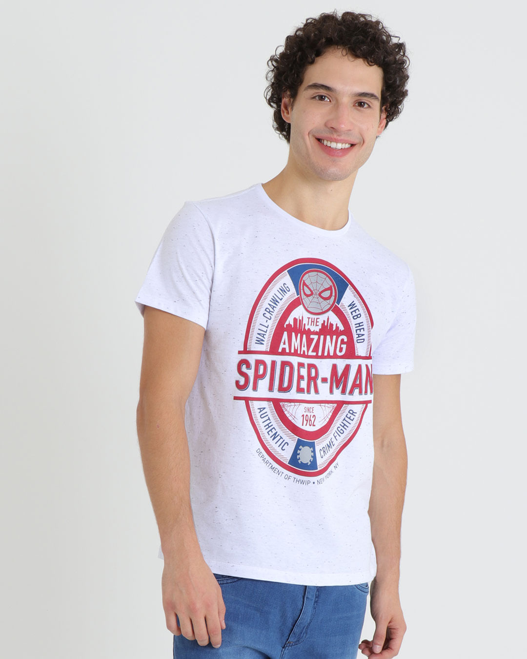 Camiseta-Masculina-Botone-Homem-Aranha-Marvel-Branca