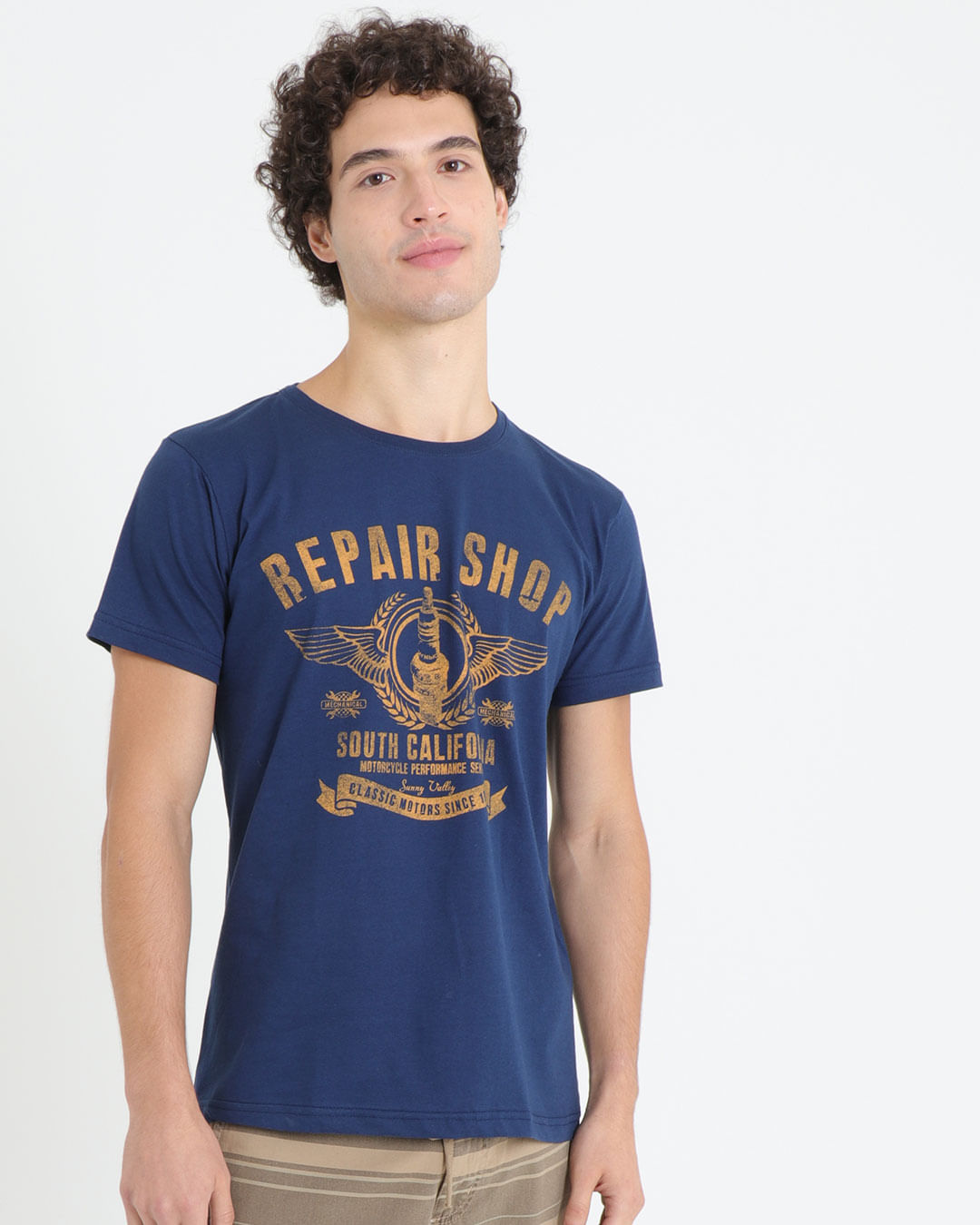 Camiseta-Masculina-Manga-Curta-Estampada-Repair-Shop-Azul-Marinho