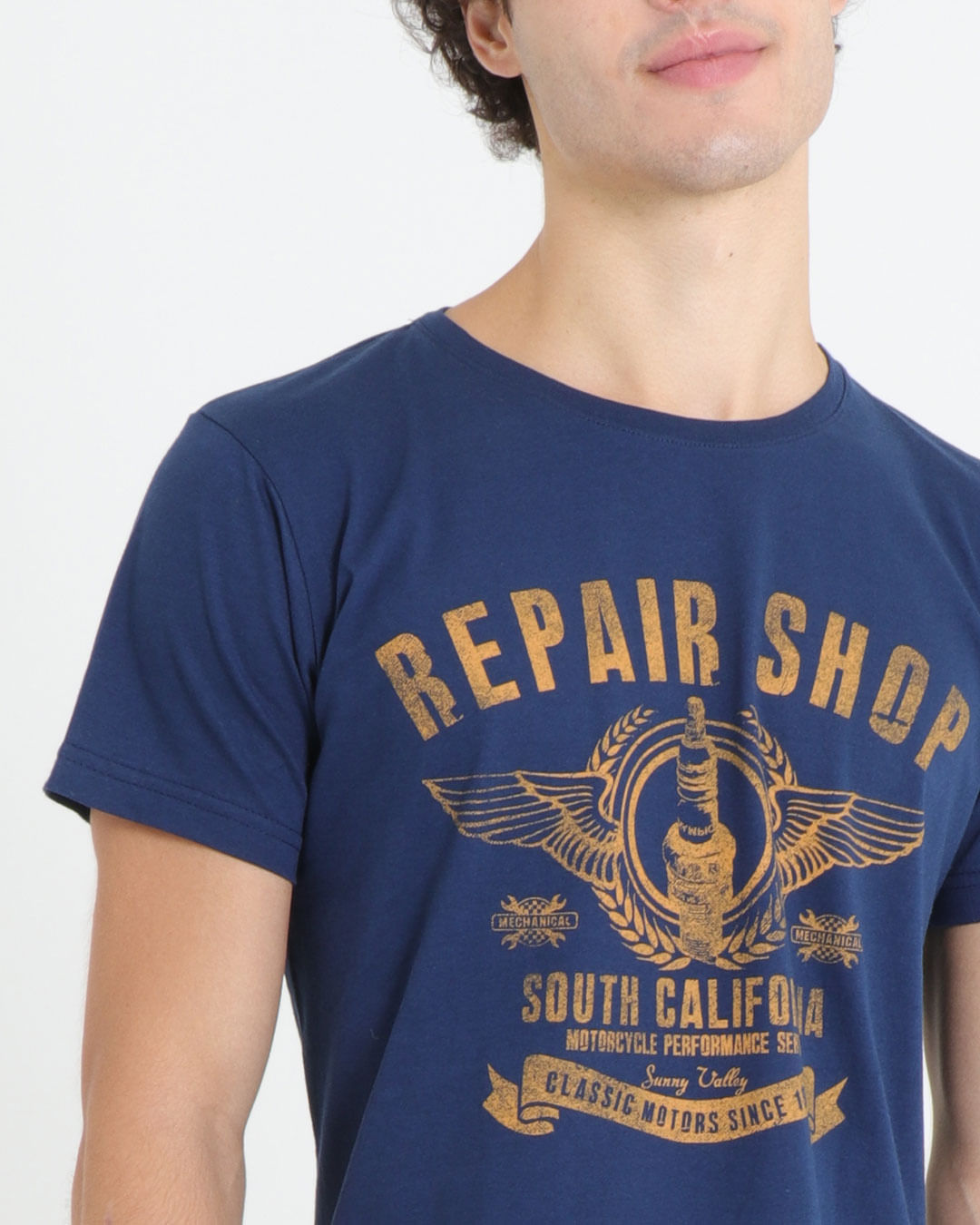 Camiseta-Masculina-Manga-Curta-Estampada-Repair-Shop-Azul-Marinho