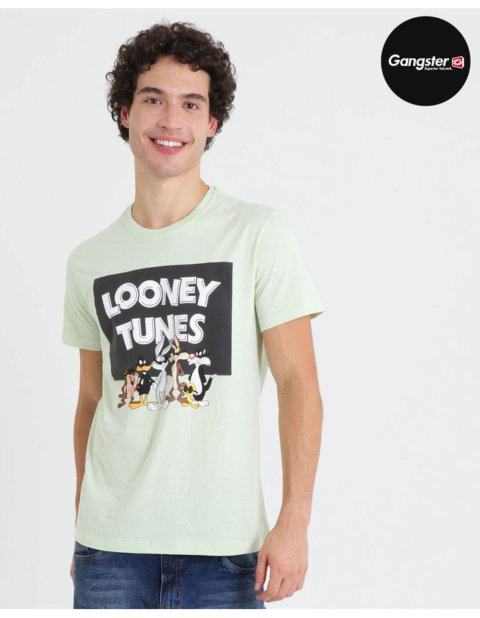 Camiseta-Masculina-Manga-Curta-Turma-Do-Pernalonga-Looney-Tunes-Verde-Claro