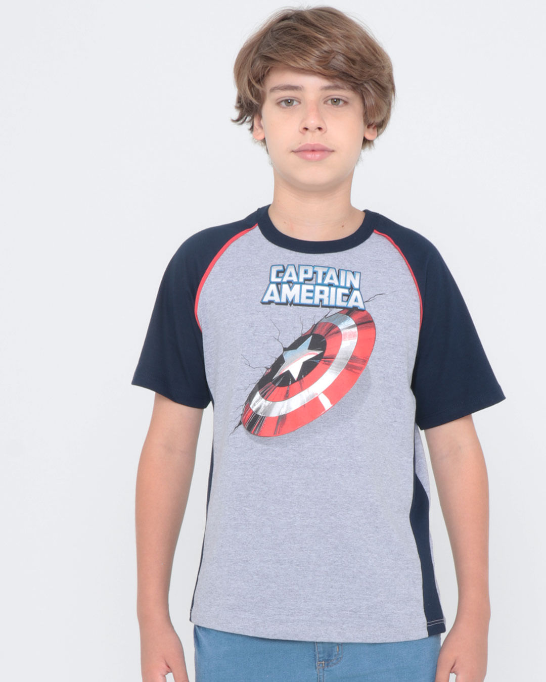 Camiseta-Juvenil-Manga-Curta-Escudo-Capitao-America-Marvel-Cinza