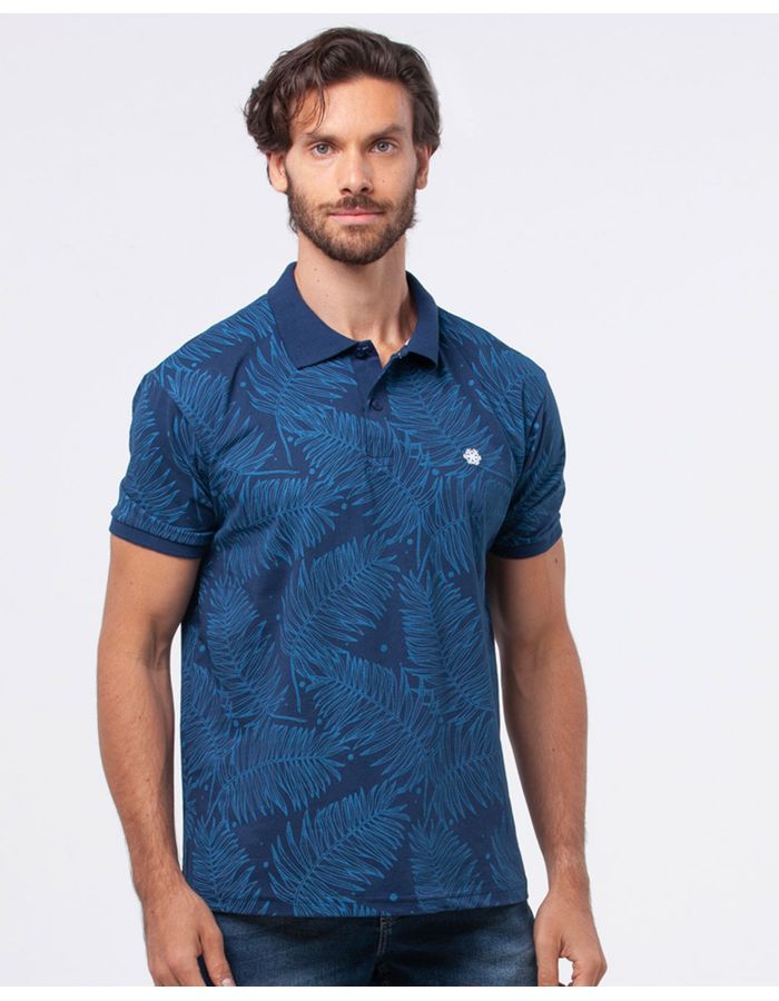 Polo-Estampada-Florida-Azul