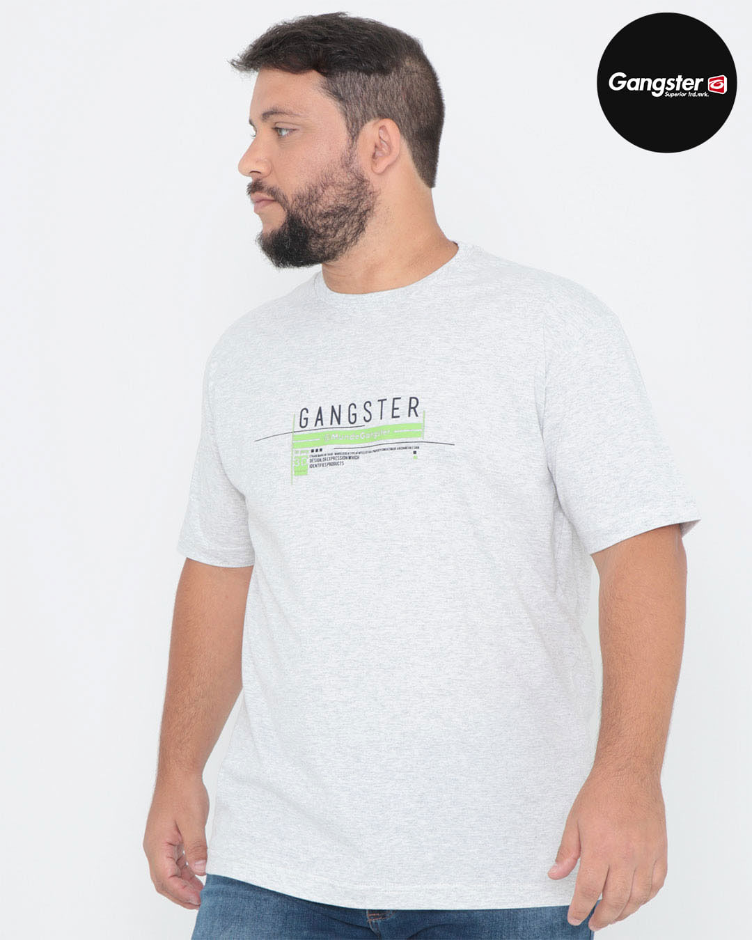 Camiseta-Plus-Size-Gangster-Estampa-Cinza-Claro