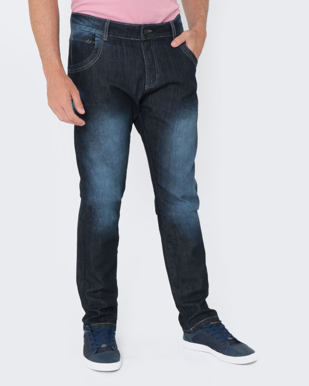 Calca-Jeans-Masculina-Reta-Estonada-Azul-Escuro