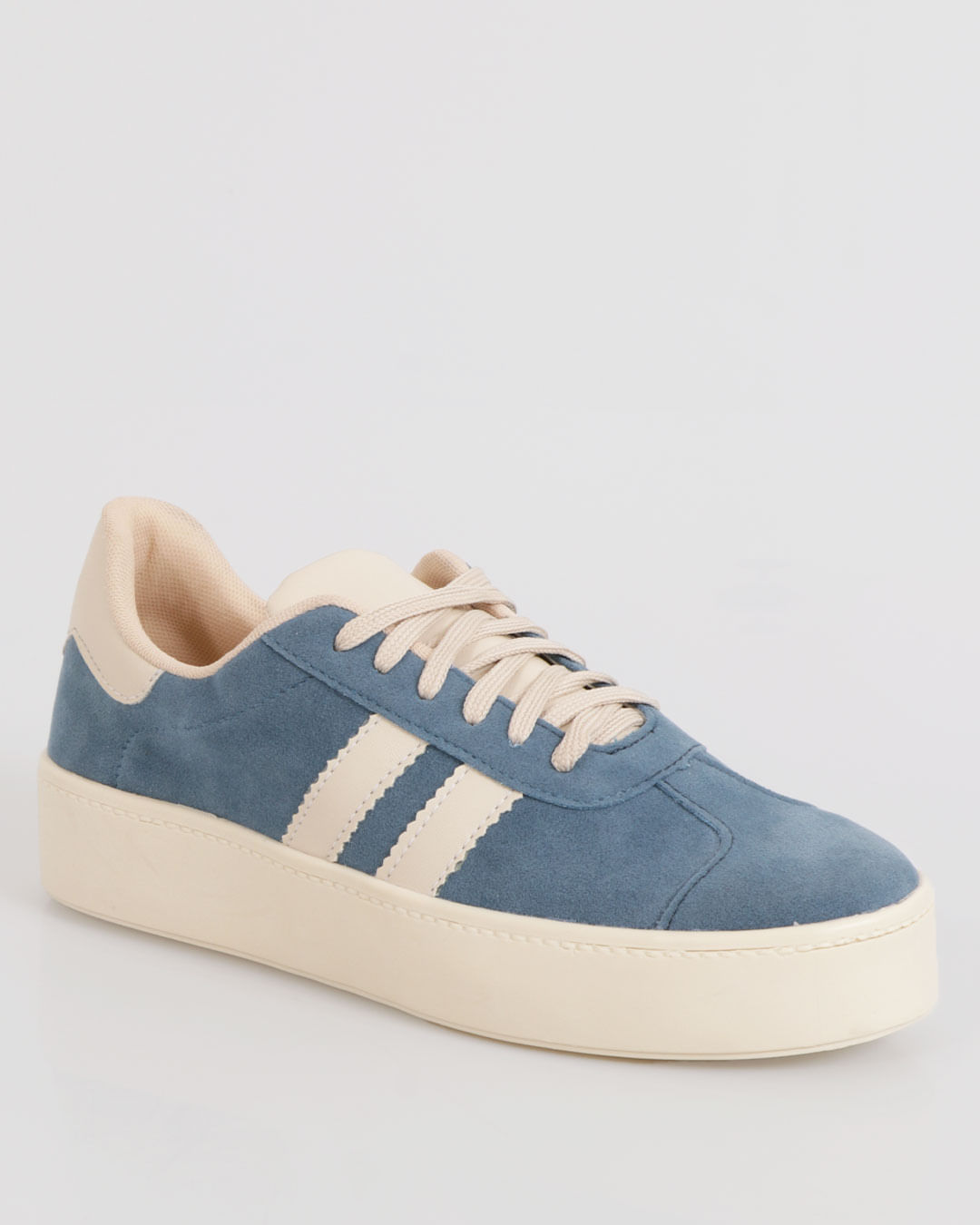 Tênis Feminino Suede Flatform Azul e Bege