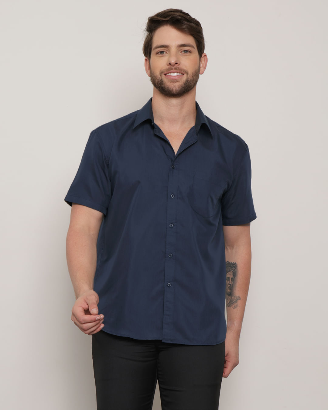 Camisa-Masculina-Social-Manga-Curta-Marinho