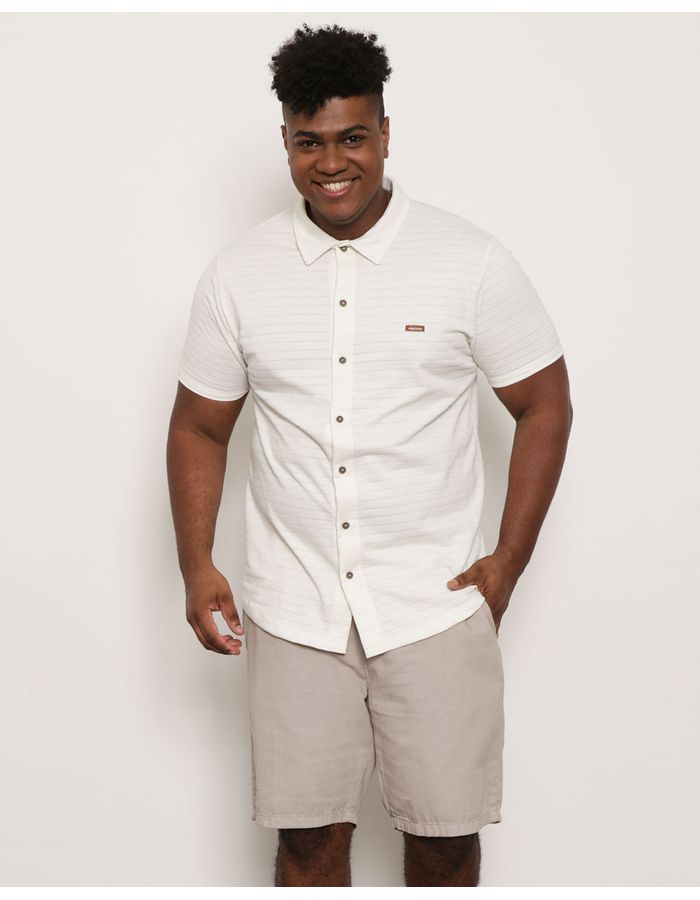 Camisa-Plus-Size-Masculina-Listrada-Texturizada-Off-White