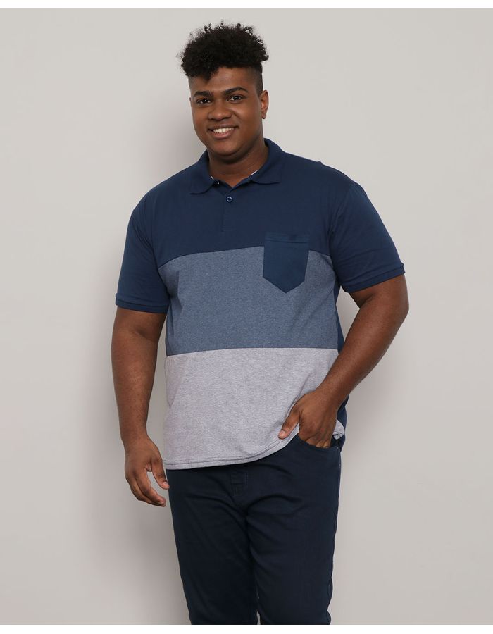 Polo-Plus-Size-Masculina-Manga-Curta-Recorte-Marinho-