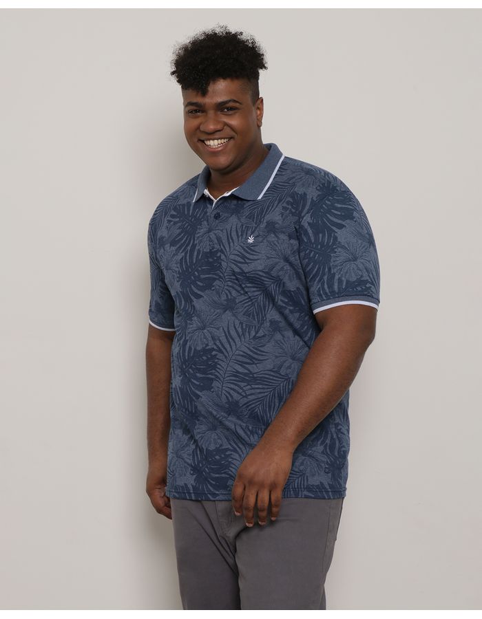 Polo-Plus-Size-Masculina-Estampada-Marinho-