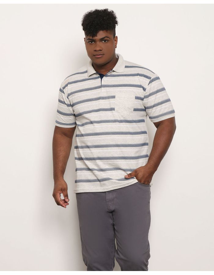 Polo-Plus-Size-Masculina-Listrada-Mescla-Cinza-