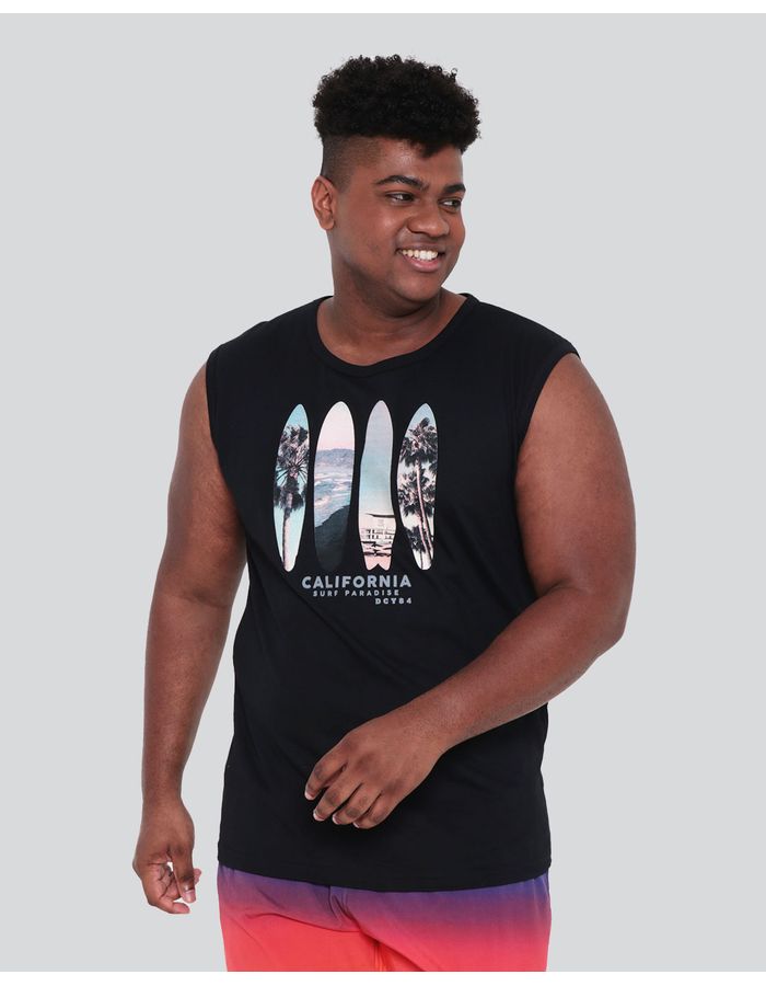 Regata-Masculina-Plus-Size-Estampa-Surf-Preta