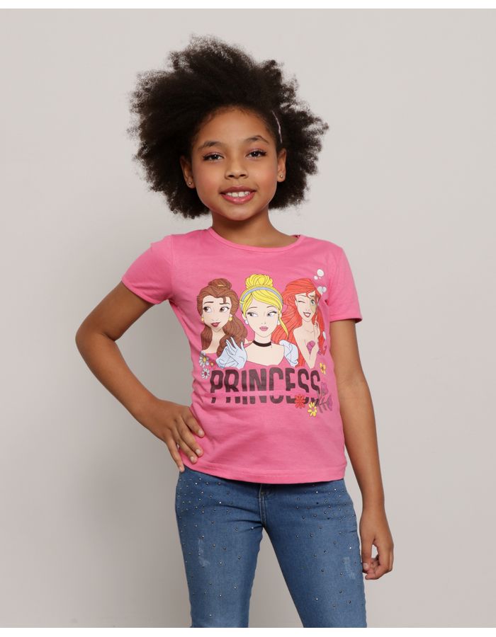 Blusa-Infantil-Disney-As-Princesas-Manga-Curta-Rosa