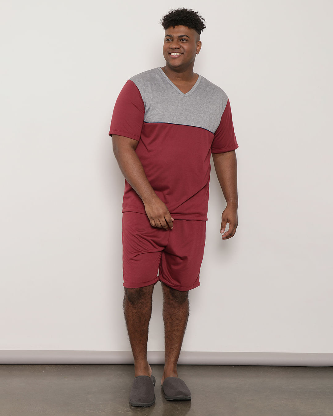 Pijama-Plus-Size-Masculino-Curto-Recorte-Vinho