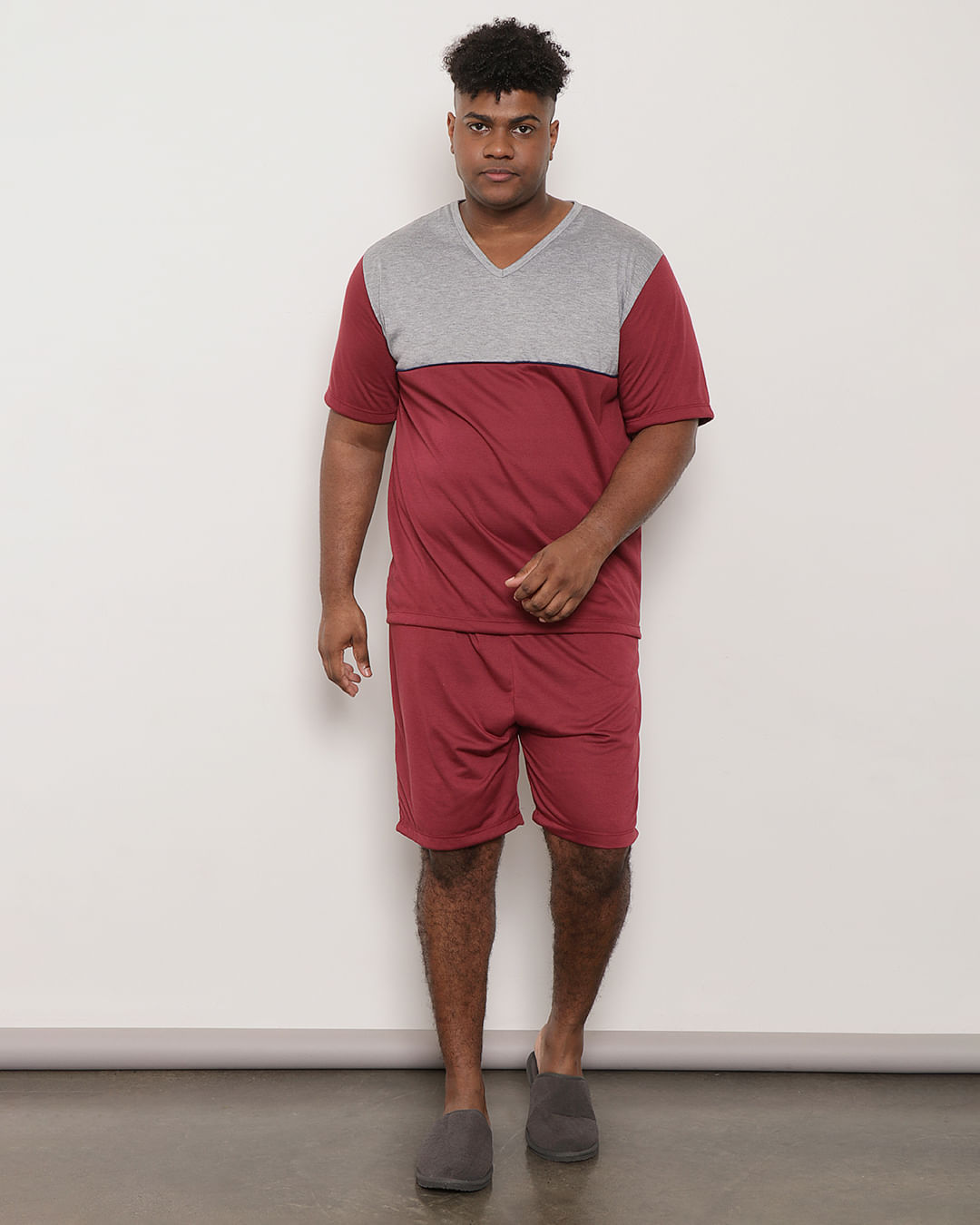 Pijama-Plus-Size-Masculino-Curto-Recorte-Vinho