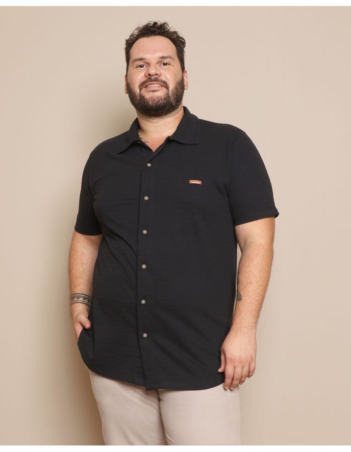 Camisa-Plus-Size-Masculina-Listrada-Texturizada-Preta