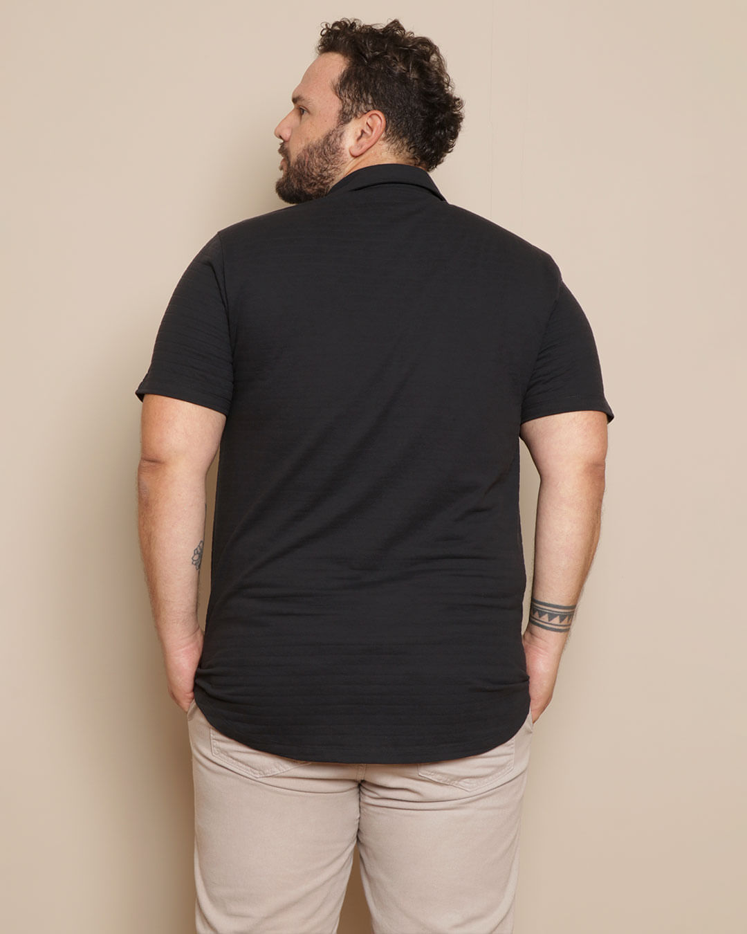 Camisa-Plus-Size-Masculina-Listrada-Texturizada-Preta