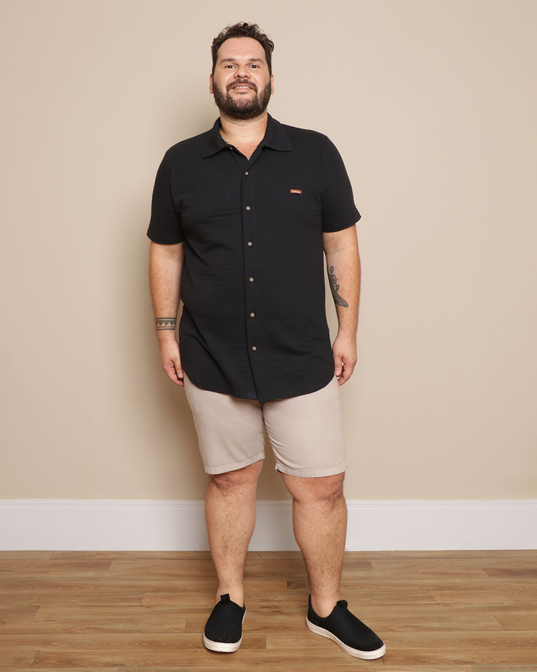 Camisa-Plus-Size-Masculina-Listrada-Texturizada-Preta