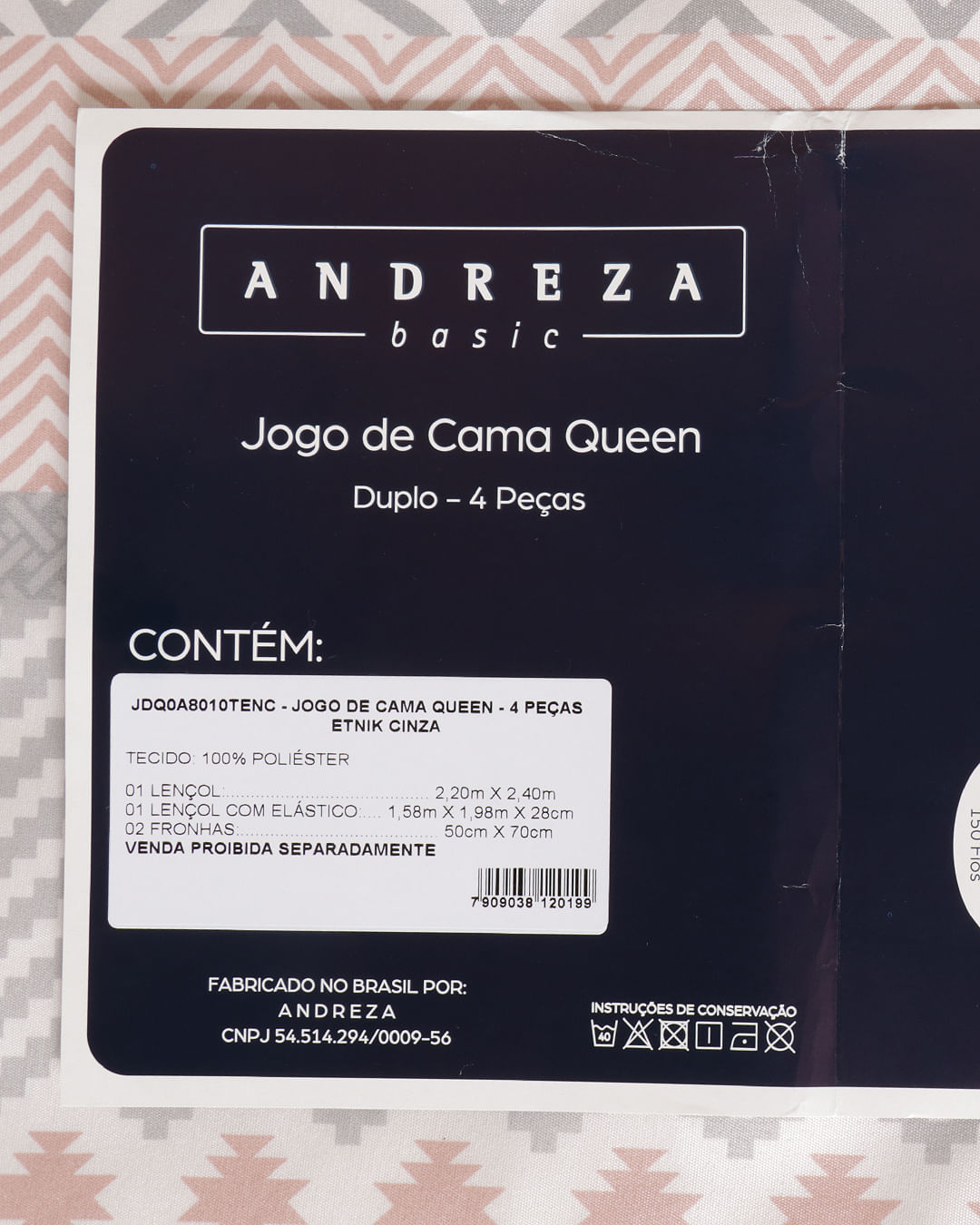 Jogo-De-Cama-Queen-Etnik-Cinza---4-Pc---Branco-Geometrico